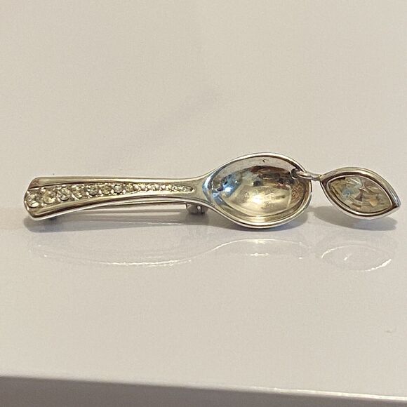 Vintage Swarovski Swan Mark Silver Tone Spoon Pin Brooch - Picture 3 of 3